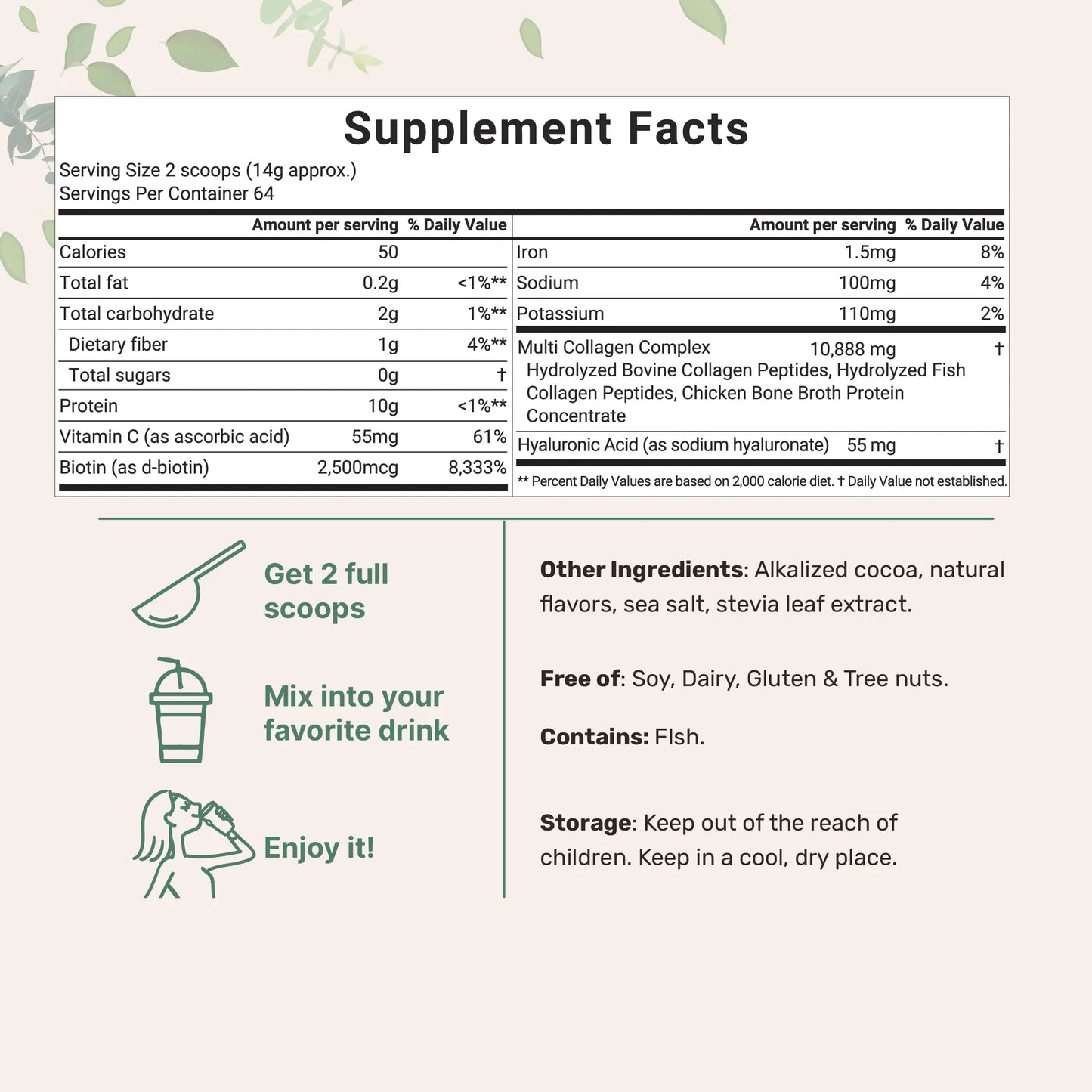 Micro Ingredients Multi Collagen Peptides Powder - Hydrolyzed Protein Peptides (Type I,II,III,V,X) with Hyaluronic Acid, Biotin & Vitamin C Unflavored