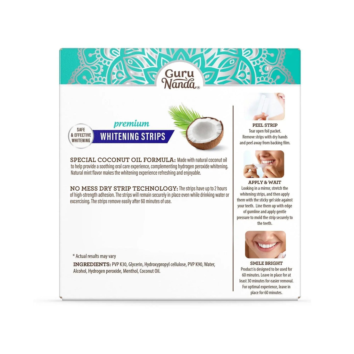 Gurunanda Whitening Strips, 7-Day Treatment (7 Packets - 2 Strips per Pack) - Non-Slip, Dry Strip Technology