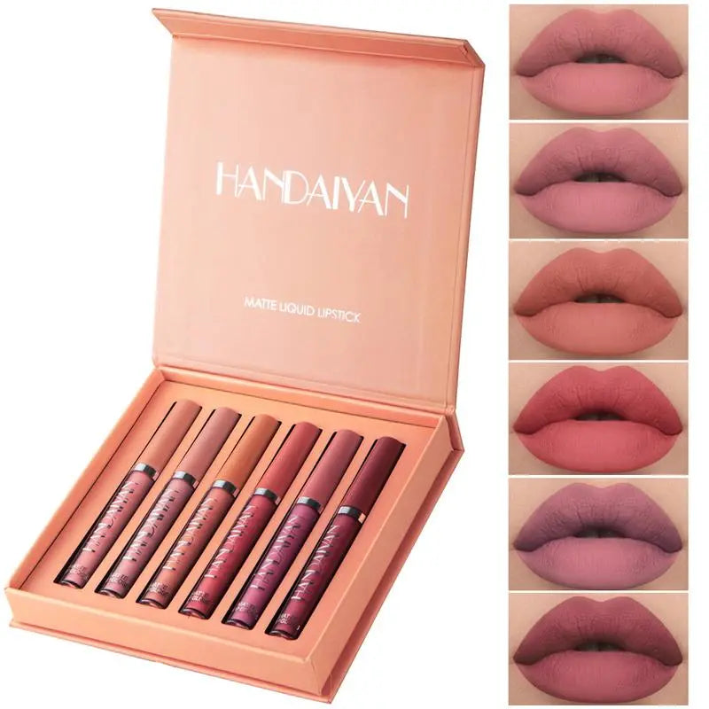 HANDAIYAN 6PCS Velvet Matte Liquid Lipstick Set – Long-Lasting, Waterproof, Quick-Dry Lip Stain Kit, Non-Stick Cup Glossy & Matte Lip Makeup Set