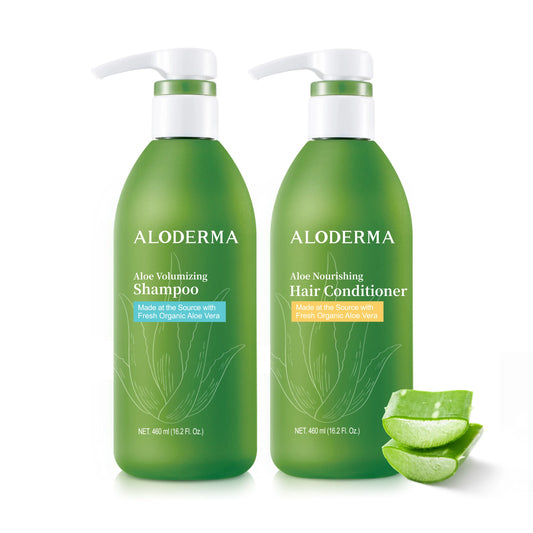 Aloderma Aloe Vera Hair Care Set: Volumizing Shampoo, Nourishing Conditioner