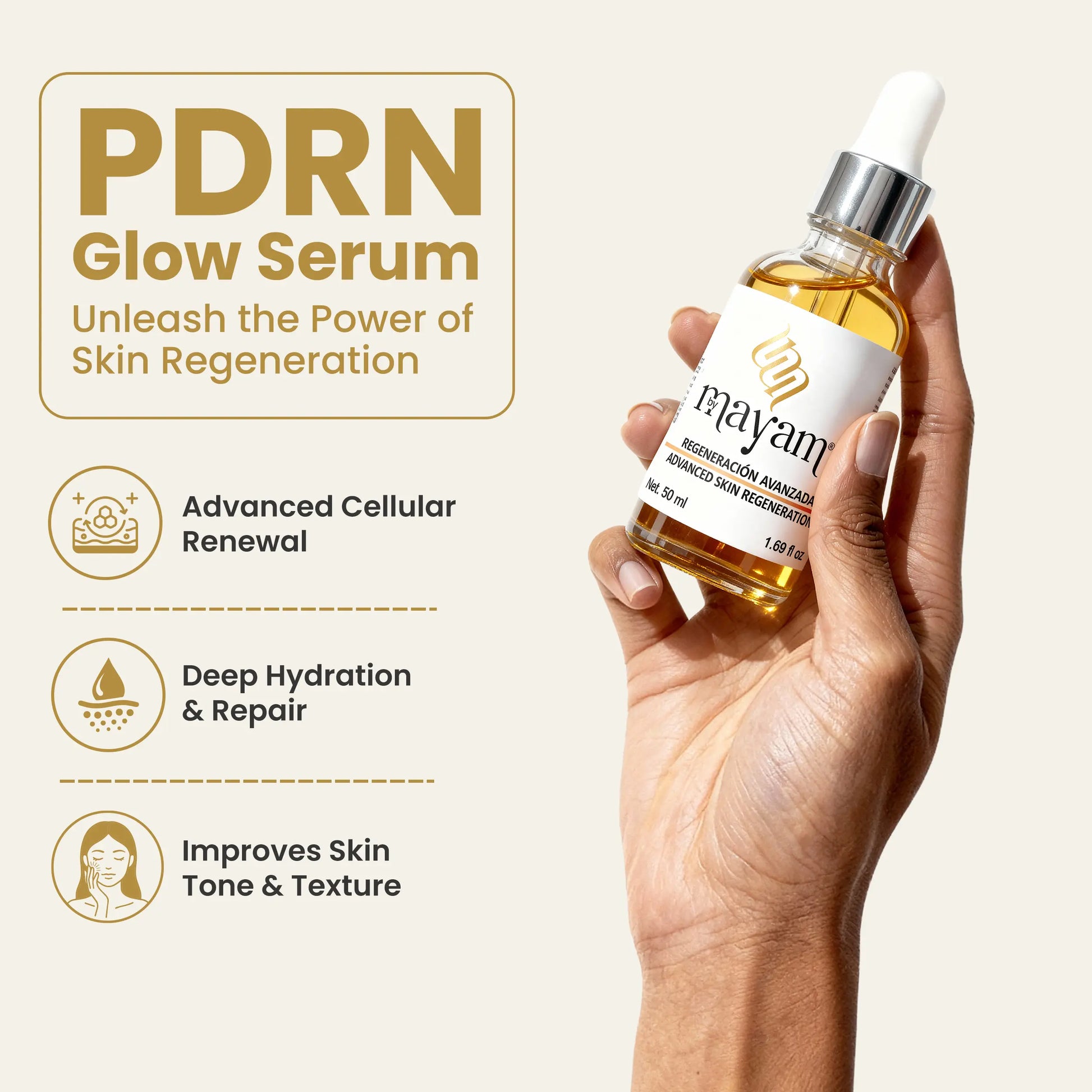 Mayam Beauty PDRN Glow Serum 50 Ml 1.69 Fl Oz Advanced Formula with PDRN Hyaluronic Acid & Peptides for Cell Regeneration & Skin Brightening Anti-Aging