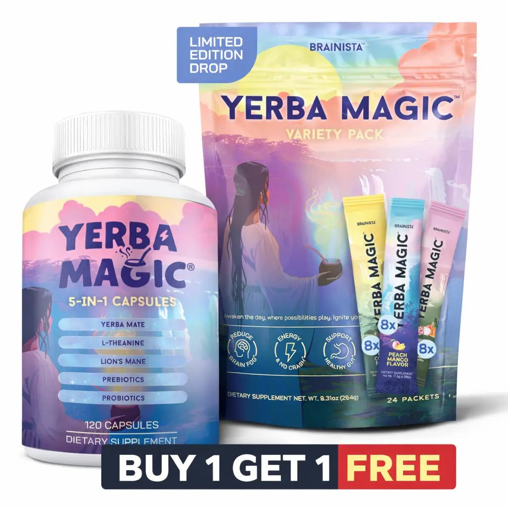 Yerba Magic 2 Pack Bundle: Variety Pack & 5-In-1 Capsules | Yerba Mate, Lion'S Mane, L-Theanine, Prebiotics, Probiotics