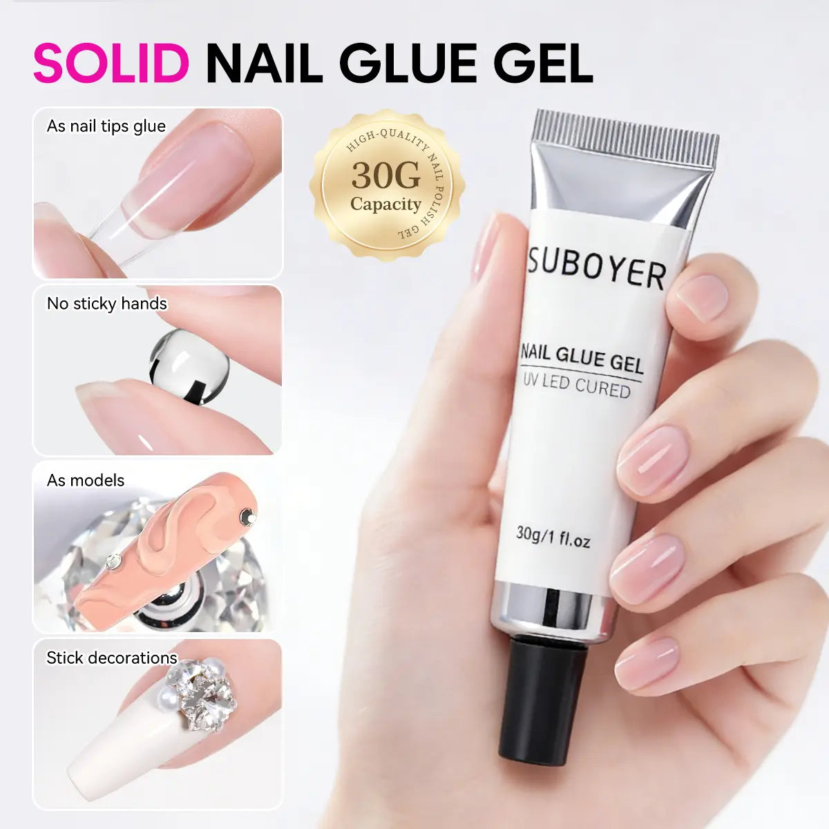 Artificial Nail Glue Remover Kit, 80Ml/2.7 Fl Oz, Individual Bottle Design (Leak-Proof), 5-Second Quick Removal, Paraben-Free, Nail Polish Remover Solid Patches, Gentle on Fingers, Sponge-Infused Quick Artificial Nail Glue Remover Liquid.
