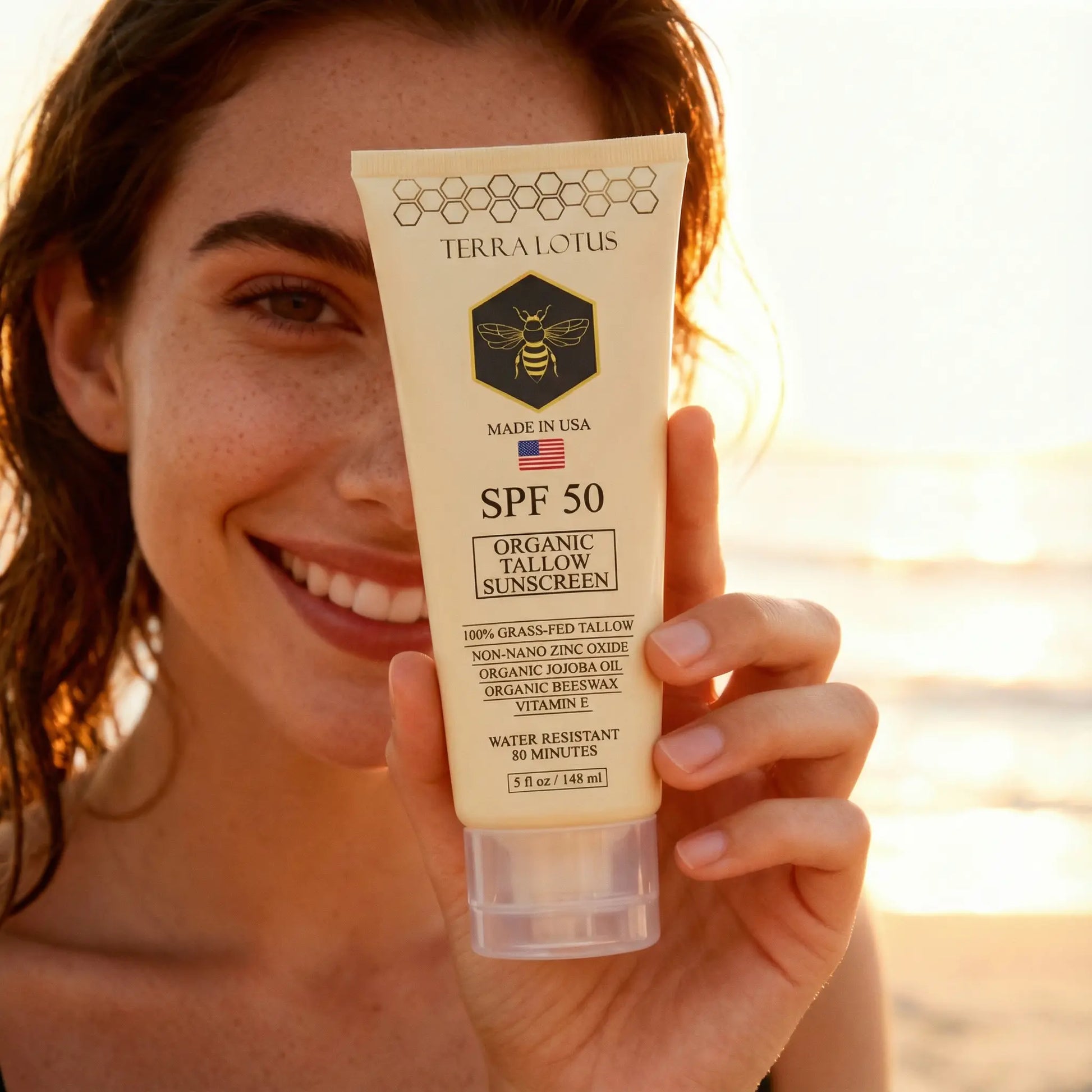 Organic Tallow Sunscreen - Natural Mineral Sunscreen SPF 50 - Safest Organic Natural Tallow & Zinc Oxide Sunblock | Reef Safe, Clean Non-Greasy Formula for Face and Body
