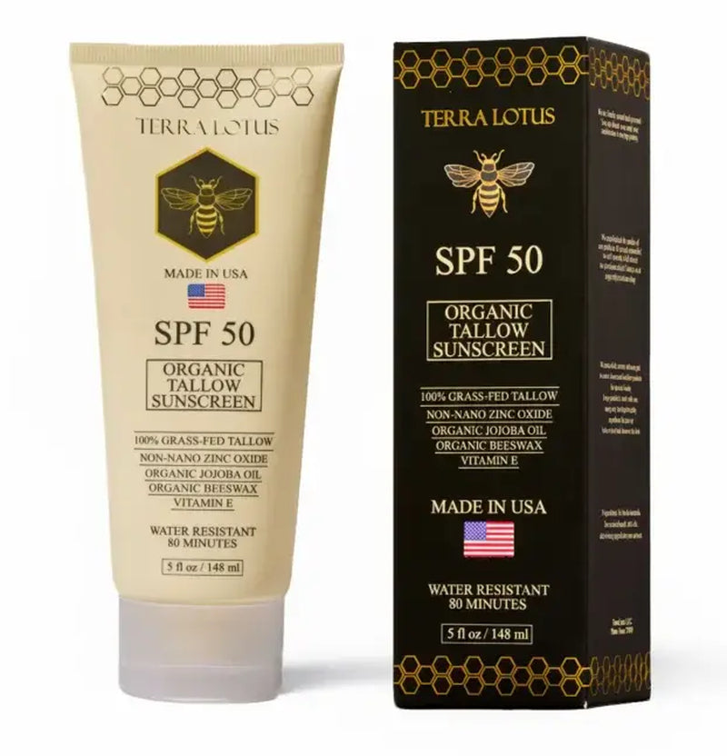 Organic Tallow Sunscreen - Natural Mineral Sunscreen SPF 50 - Safest Organic Natural Tallow & Zinc Oxide Sunblock | Reef Safe, Clean Non-Greasy Formula for Face and Body