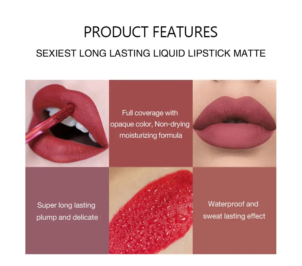 HANDAIYAN 6PCS Velvet Matte Liquid Lipstick Set – Long-Lasting, Waterproof, Quick-Dry Lip Stain Kit, Non-Stick Cup Glossy & Matte Lip Makeup Set
