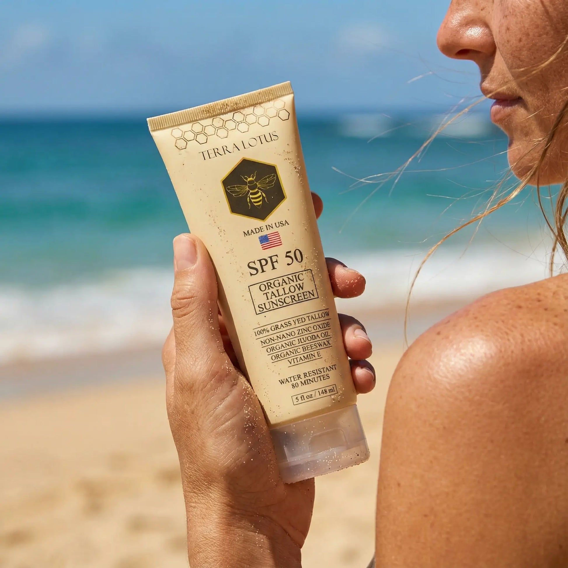 Organic Tallow Sunscreen - Natural Mineral Sunscreen SPF 50 - Safest Organic Natural Tallow & Zinc Oxide Sunblock | Reef Safe, Clean Non-Greasy Formula for Face and Body