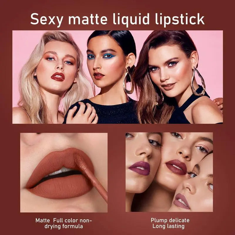 HANDAIYAN 6PCS Velvet Matte Liquid Lipstick Set – Long-Lasting, Waterproof, Quick-Dry Lip Stain Kit, Non-Stick Cup Glossy & Matte Lip Makeup Set