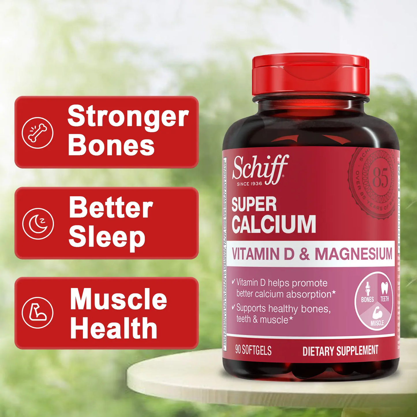 Schiff Super Calcium 800Mg plus Magnesium with Vitamin D3, 90 Softgels - Calcium Supplement Healthcare Dietary Fitness Edible Healthy Teeth Healthy Bones