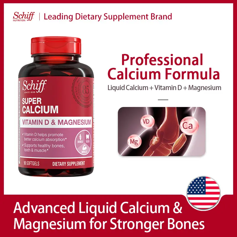 Schiff Super Calcium 800Mg plus Magnesium with Vitamin D3, 90 Softgels - Calcium Supplement Healthcare Dietary Fitness Edible Healthy Teeth Healthy Bones