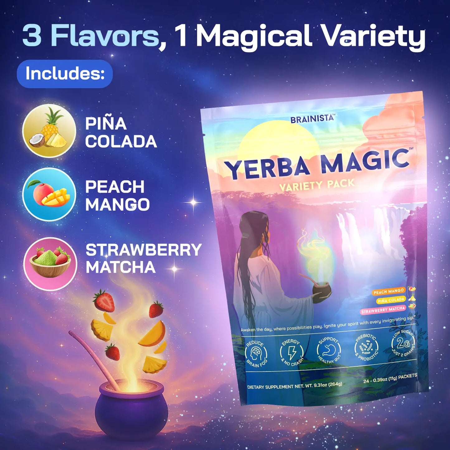 Yerba Magic 2 Pack Bundle: Variety Pack & 5-In-1 Capsules | Yerba Mate, Lion'S Mane, L-Theanine, Prebiotics, Probiotics