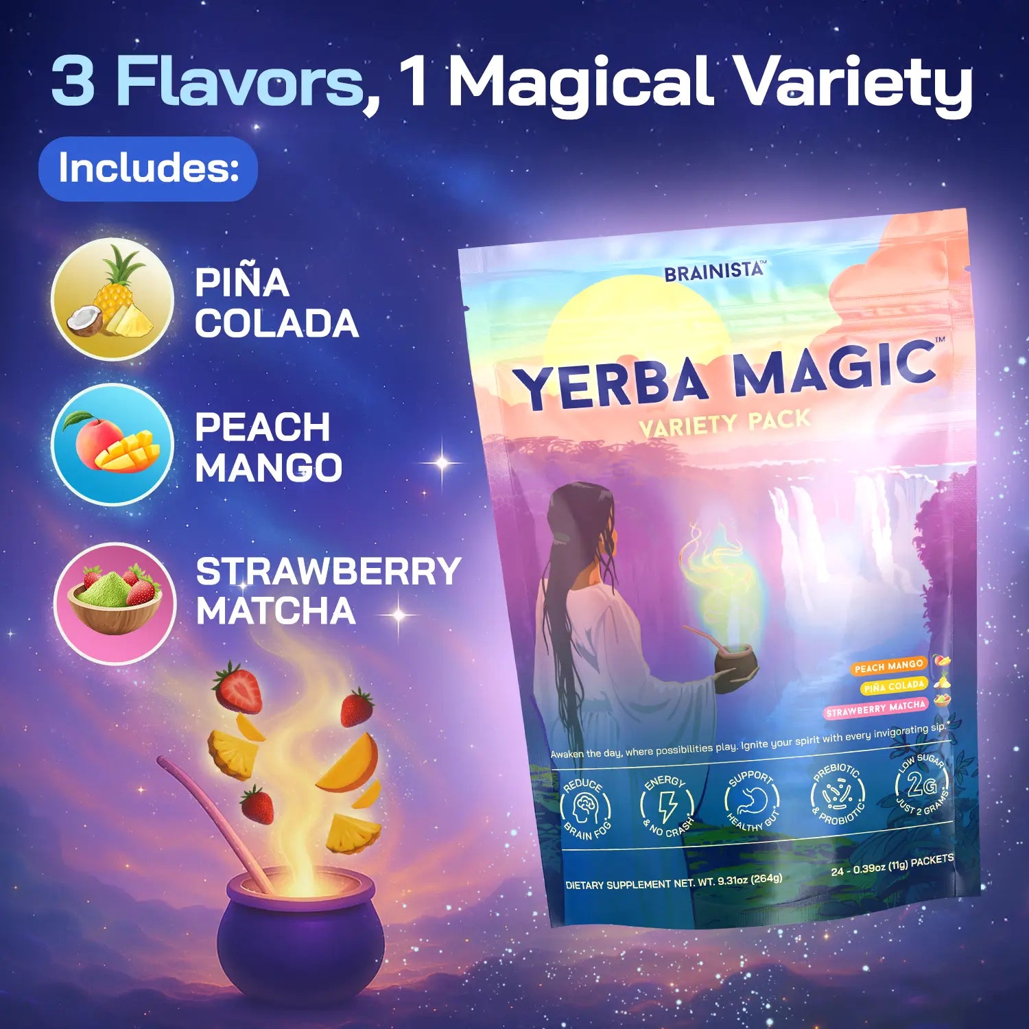 Yerba Magic 2 Pack Bundle: Variety Pack & 5-In-1 Capsules | Yerba Mate, Lion'S Mane, L-Theanine, Prebiotics, Probiotics
