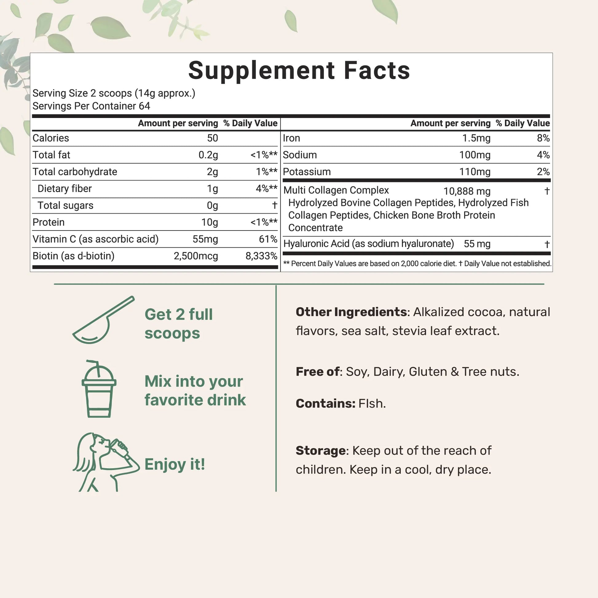 Micro Ingredients Multi Collagen Peptides Powder - Hydrolyzed Protein Peptides (Type I,II,III,V,X) with Hyaluronic Acid, Biotin & Vitamin C Unflavored