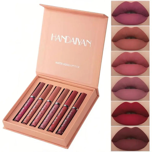 HANDAIYAN 6PCS Velvet Matte Liquid Lipstick Set – Long-Lasting, Waterproof, Quick-Dry Lip Stain Kit, Non-Stick Cup Glossy & Matte Lip Makeup Set